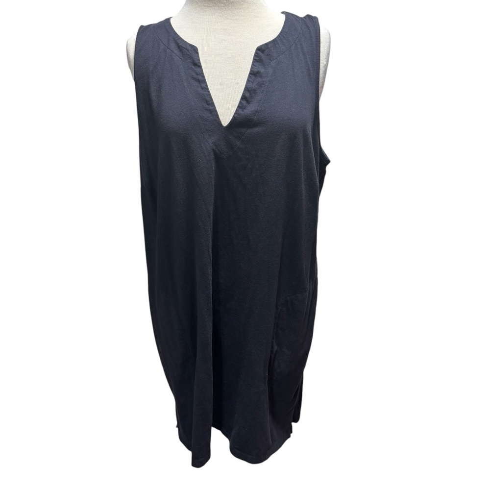 Lands' End Womens Black Sleeveless V-Neck Jersey Knit Shift 1X 16W-18W #344